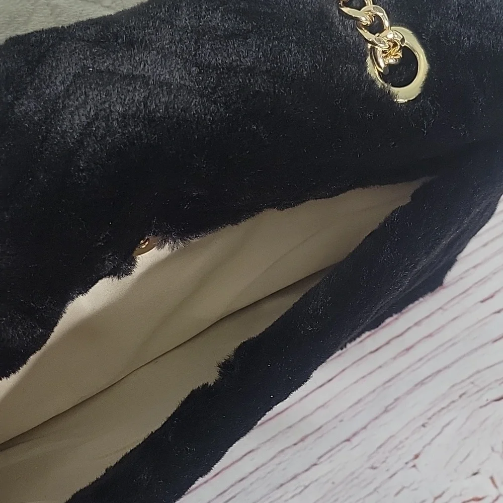 International Concepts INC Elegant Black Faux Fur Chain Shoulder Bag